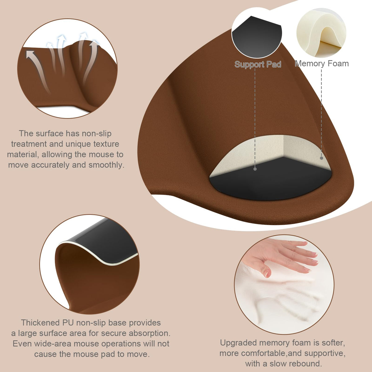 MOSISO Wrist Rest Support for Mouse Pad & Keyboard Set, Brown