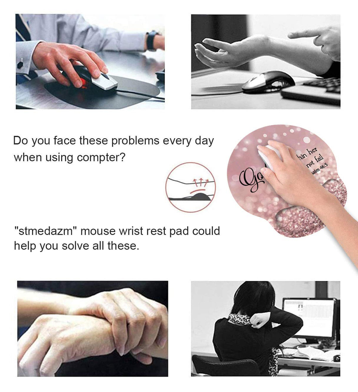 Ergonomic Mouse Pad Wrist Support and Coffee Coaster, Cute Wrist Rest Pad with Non-Slip PU Base for