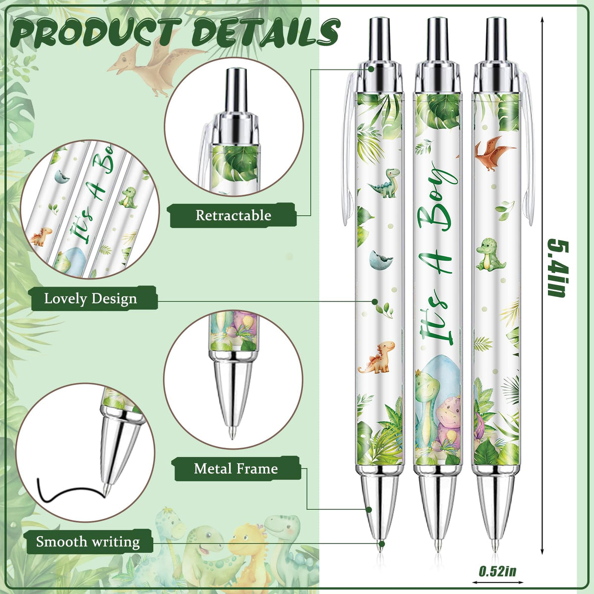 EYNDYN 289 Pieces Dinosaur Baby Shower Favors for Guest It's a Boy Ballpoint Pens and Keychains