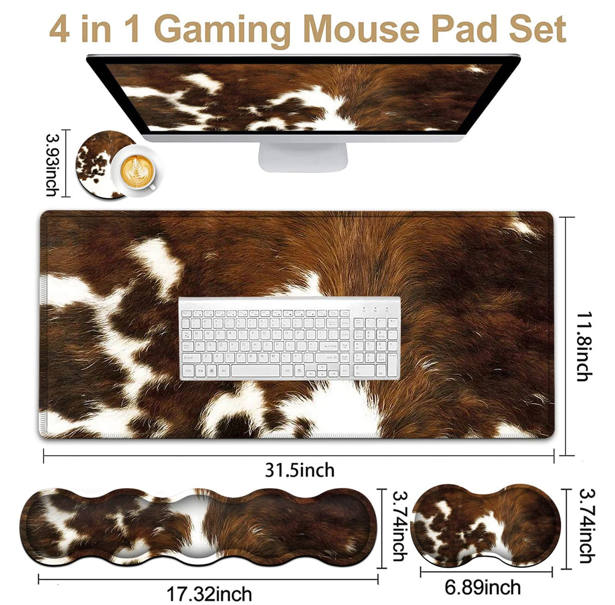 JVGFYNKL Gaming Mouse Pad XXL Large Desk Cute Mat Brown Cowhide Extended Mousepad Ergonomic Memory