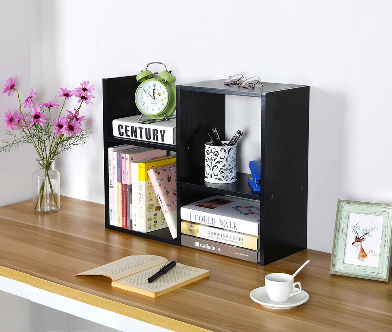 PAG-Mass Desktop Bookshelf Freestanding Wooden Countertop Bookcase Accessories Organizer Display
