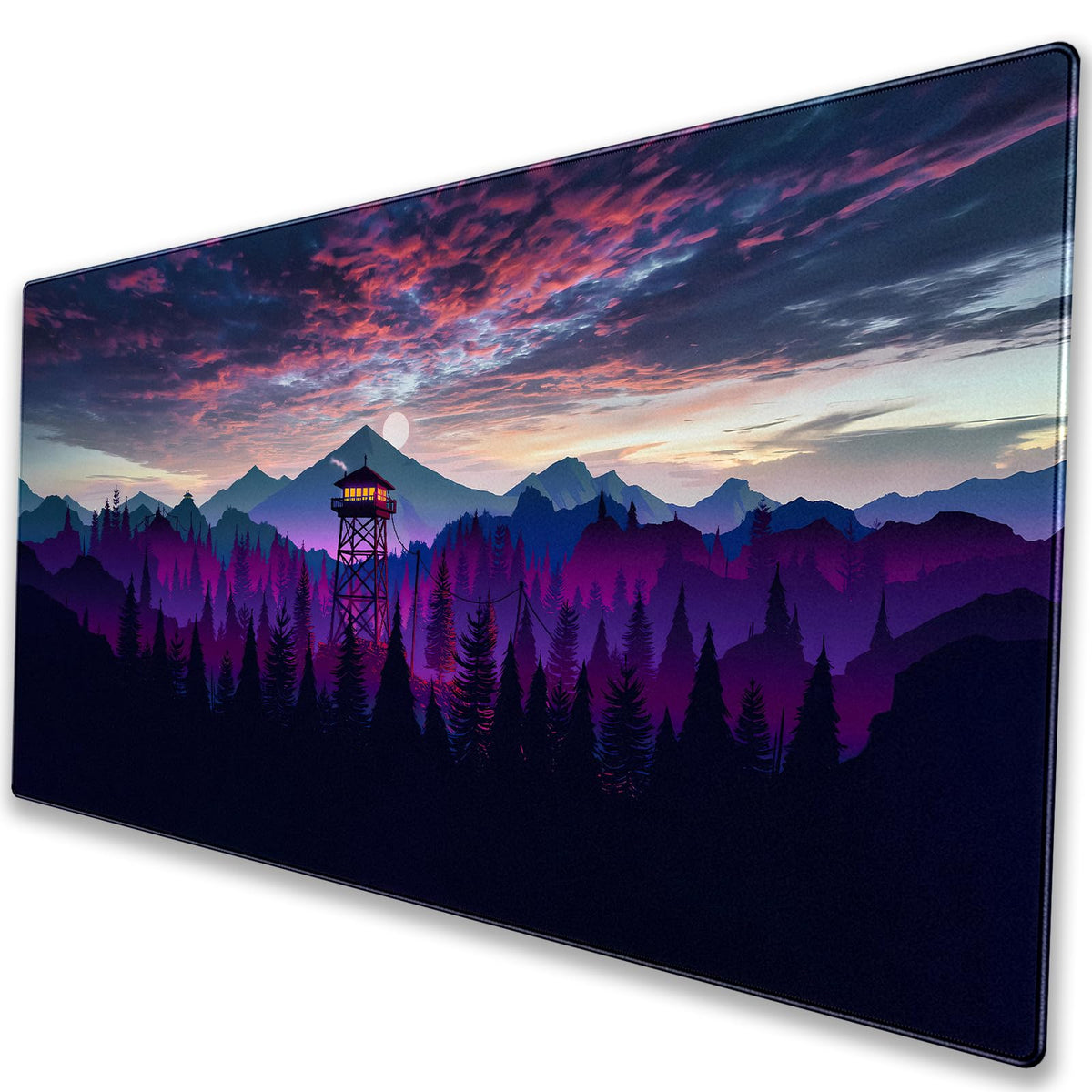 Purple and Black Desk Mat, Mountain Forest Large Gaming Mouse Pad