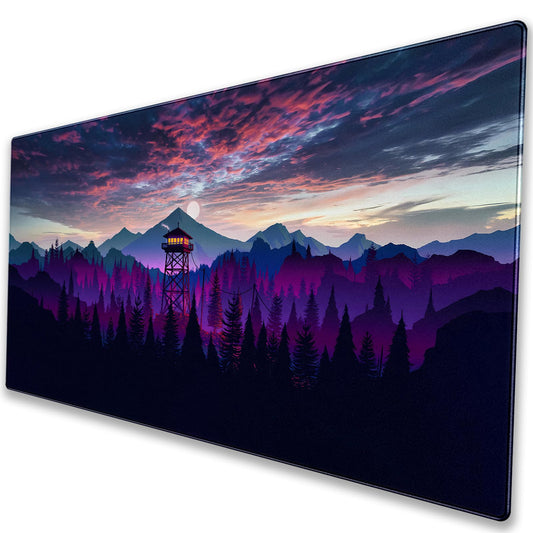 Purple and Black Desk Mat, Mountain Forest Large Gaming Mouse Pad