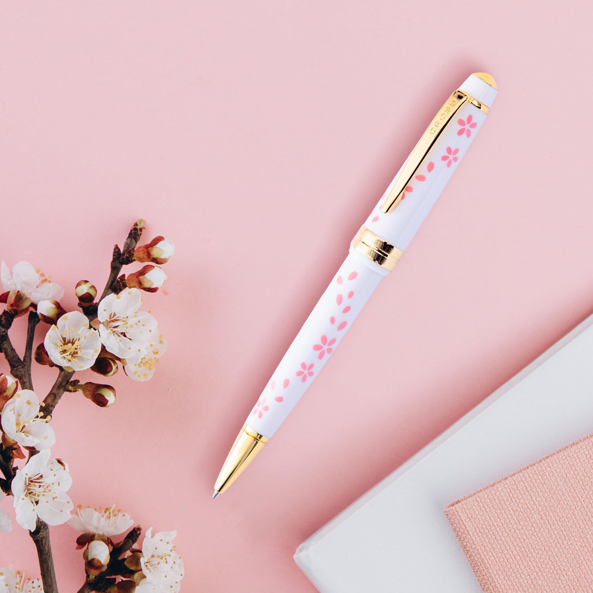 Cross Bailey Light Cherry Blossom White Ballpoint Pen, Black Ink