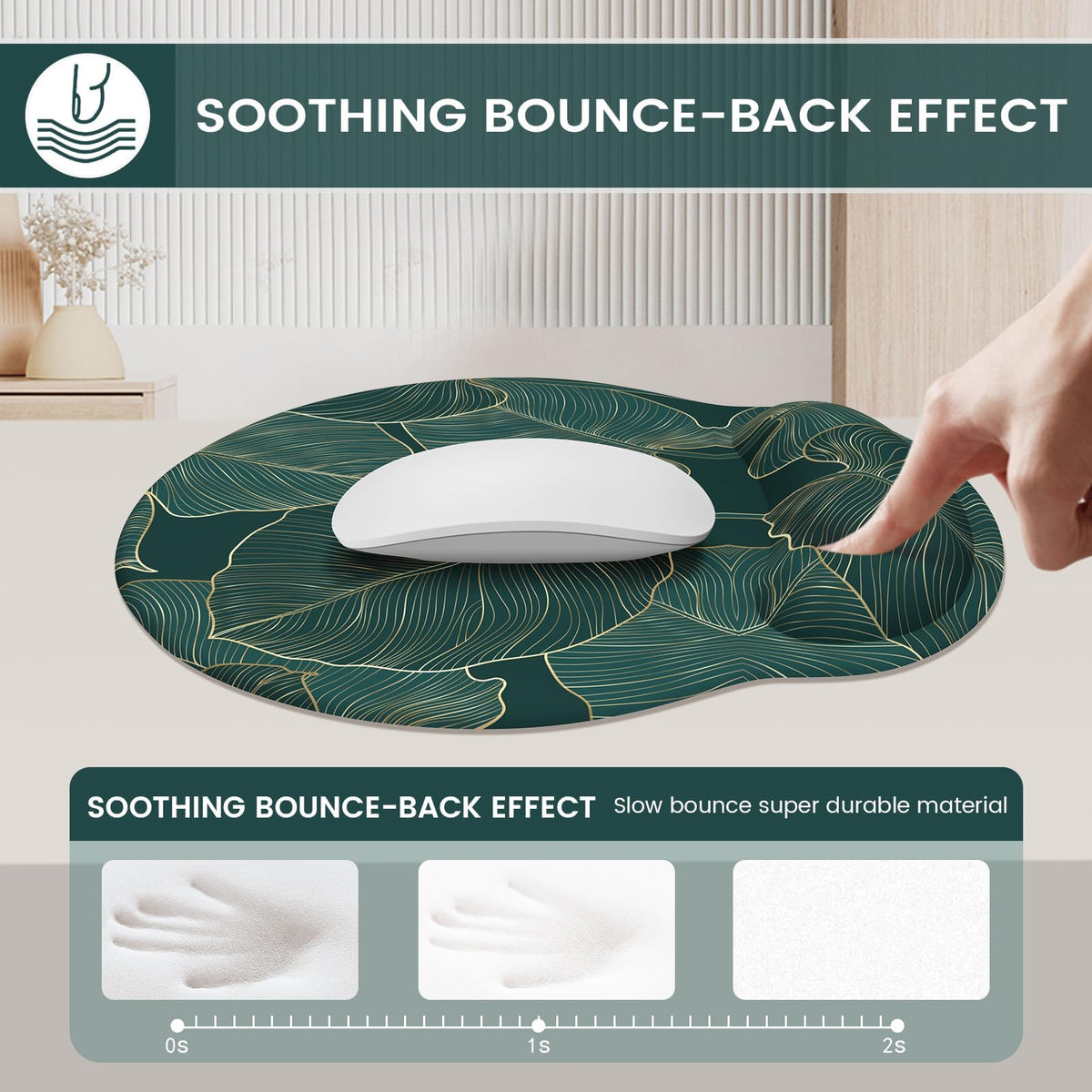 iLeadon Ergonomic Mouse Pad with Wrist Support, Green Leaves Desk Mat Set