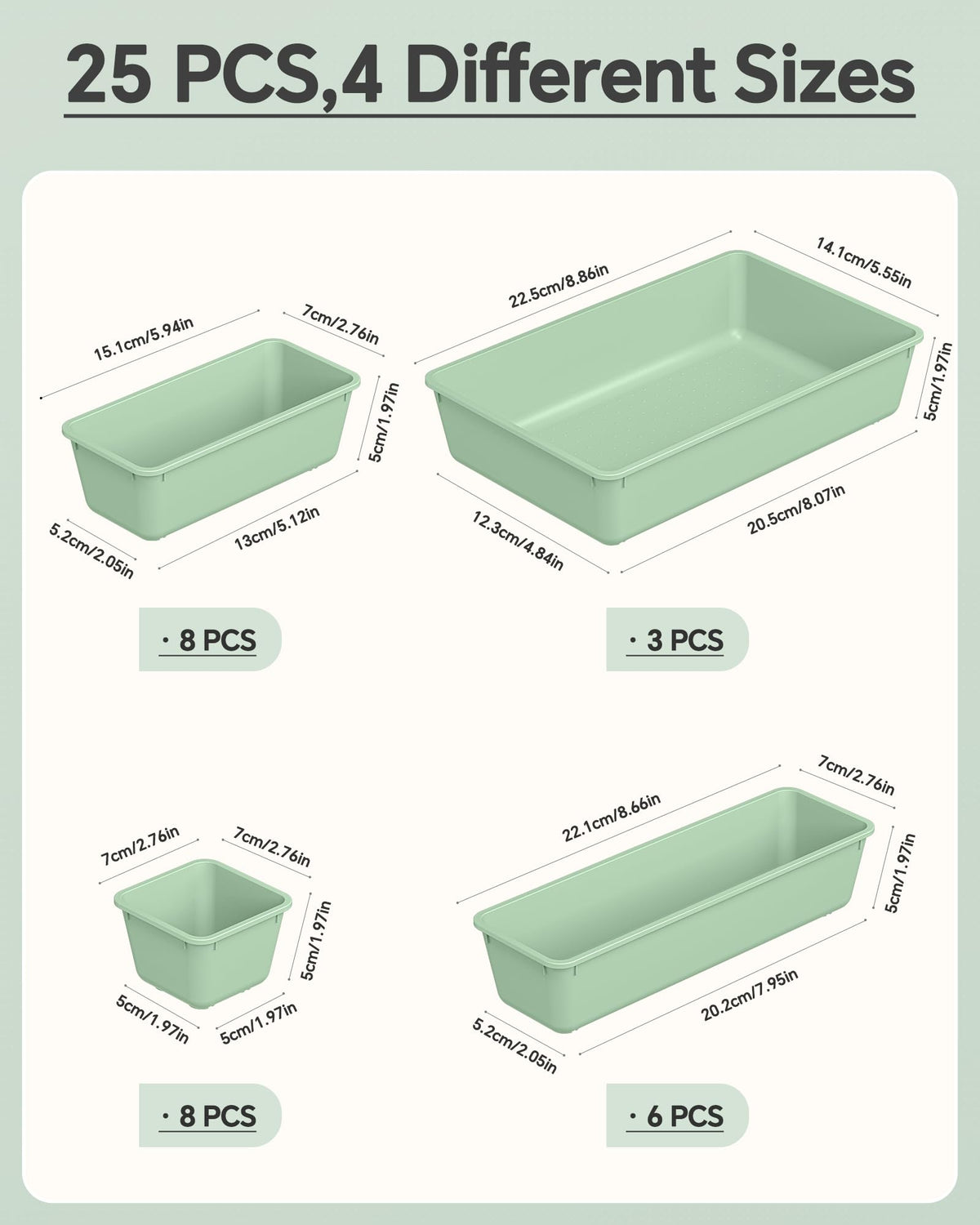 KEMETHY 25 PCS Plastic Drawer Organizers Set, 4 Sizes Vanity Organizer, Makeup and Desk Drawer