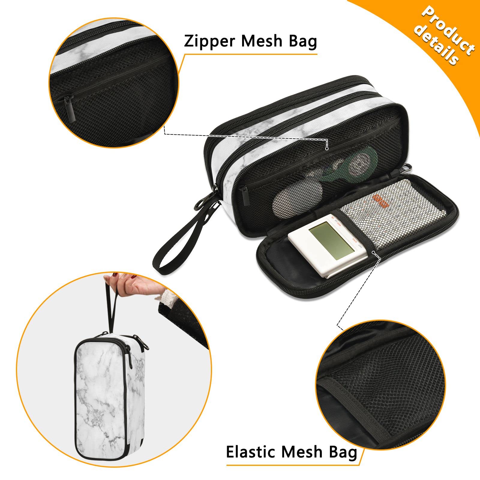 Fustylead White Marble Pencil Pen Case Office College School Large Storage High Capacity Bag Pouch