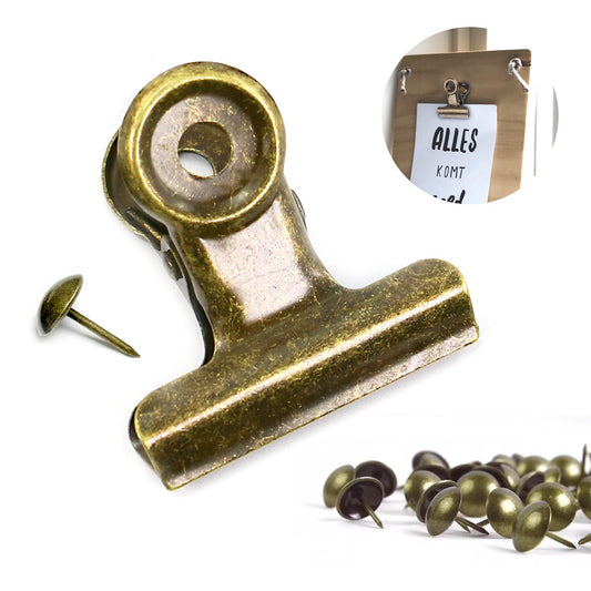 Bulldog Clips with Hole for Push-pin, Paper File Clips with Strong Spring, Small Metal Binder