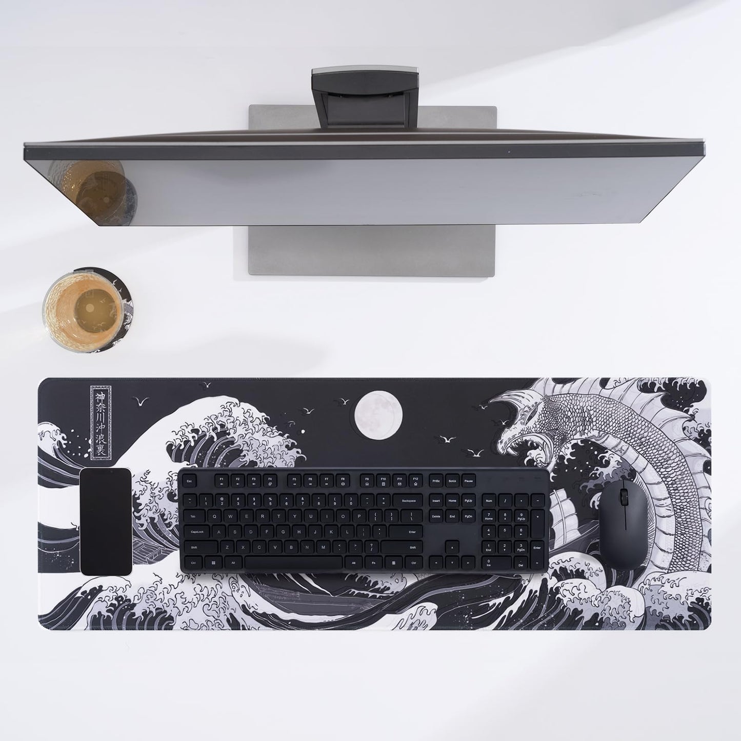 Kanagawa Wave Mouse Pad (Bonus: Coaster + Bag) – 31.5x11.8 Inch, 0.12-Inch Thick Extended Gaming
