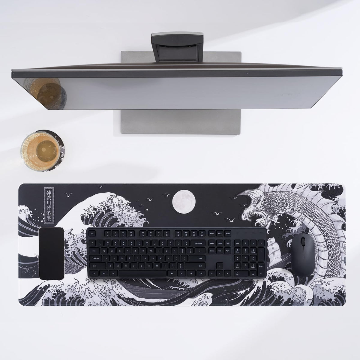 Kanagawa Wave Mouse Pad (Bonus: Coaster + Bag) – 31.5x11.8 Inch, 0.12-Inch Thick Extended Gaming