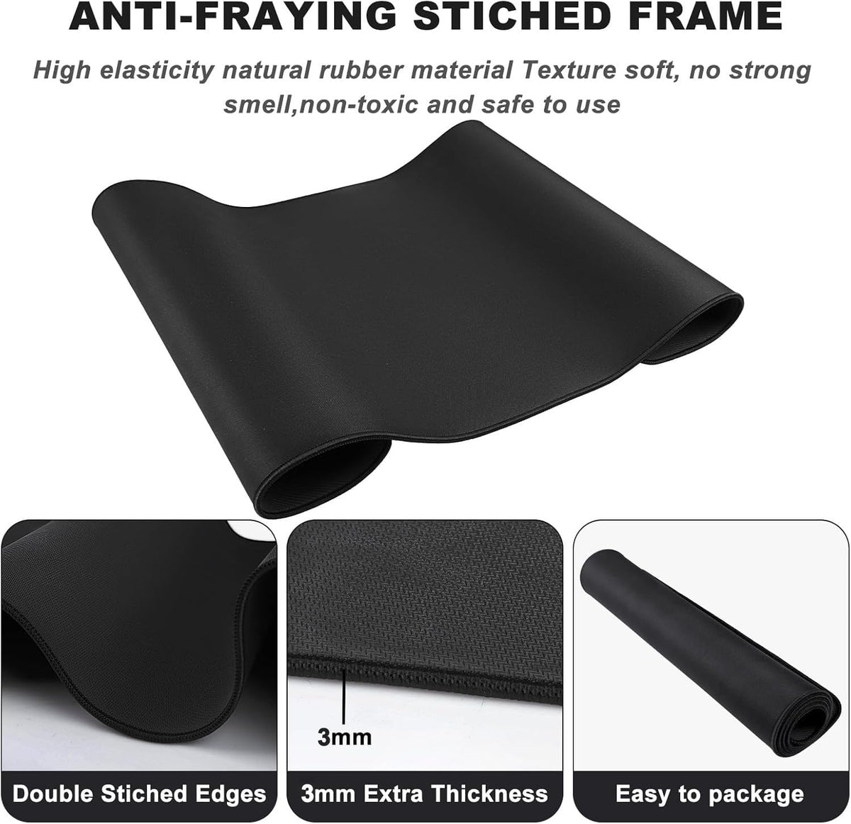 Large Mouse Pad Desk Mat Office Desk Pad with Stitched Edges, Black