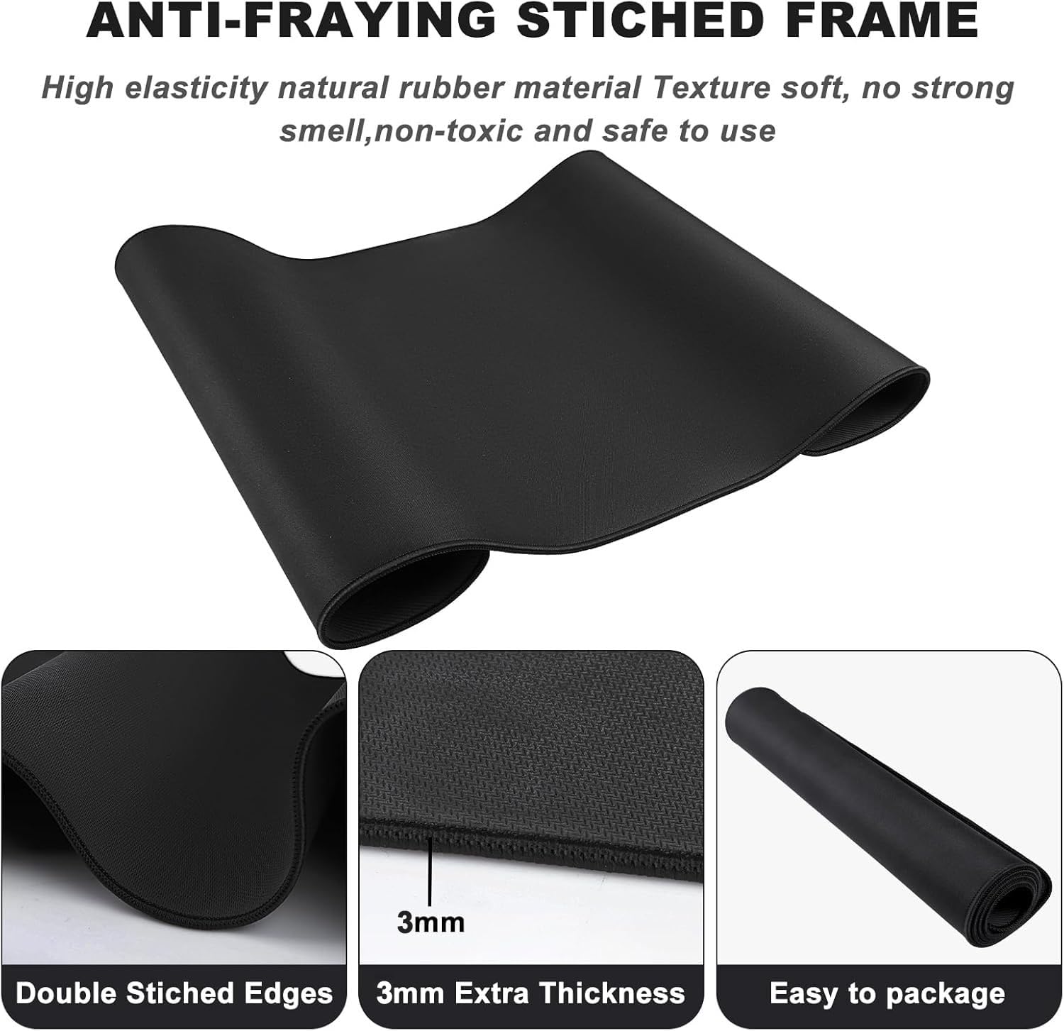 Large Mouse Pad Desk Mat Office Desk Pad with Stitched Edges, Black
