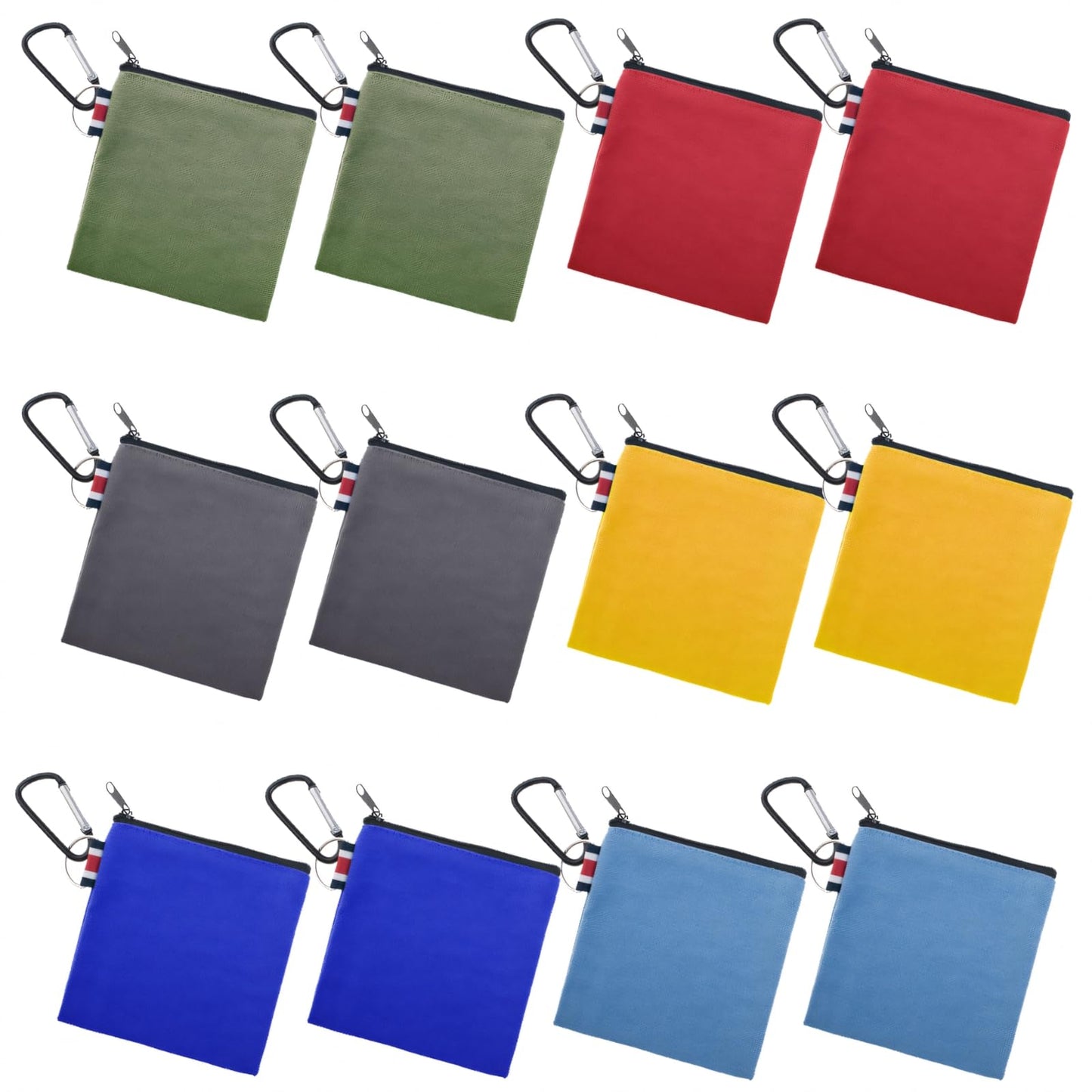Muka 12 Pack Coin Purse with Carabiner Cotton Canvas Pouch 4-1/4 x 4-1/4 Inches-Mixed