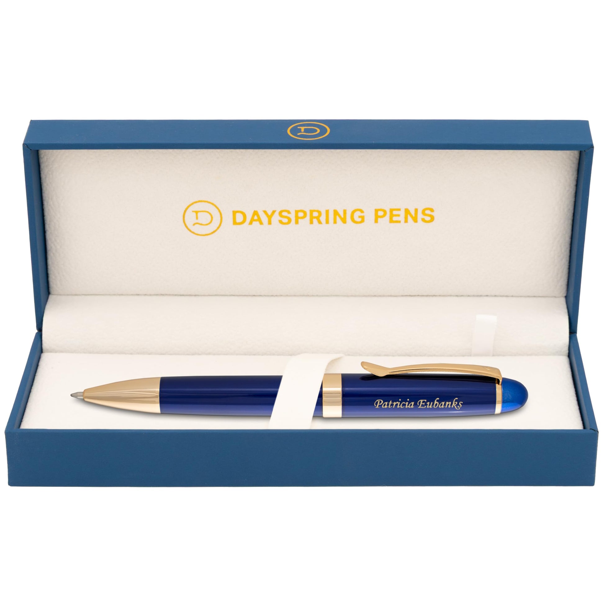 Dayspring Pens Alexandria Personalized Ballpoint Pen in Blue with Gold Trim