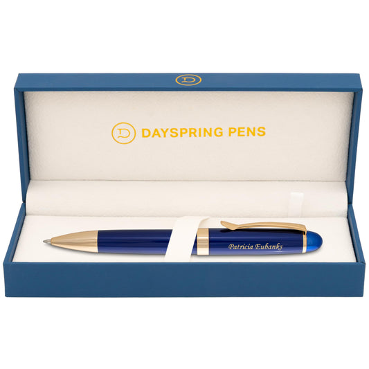 Dayspring Pens Alexandria Personalized Ballpoint Pen in Blue with Gold Trim