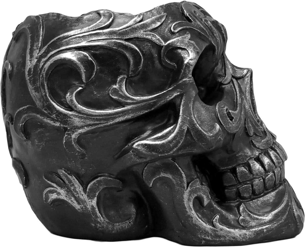 DWK Skull Victorian Gothic Decorative Pen Holder | Goth Office Supplies and Black Desk Organizers
