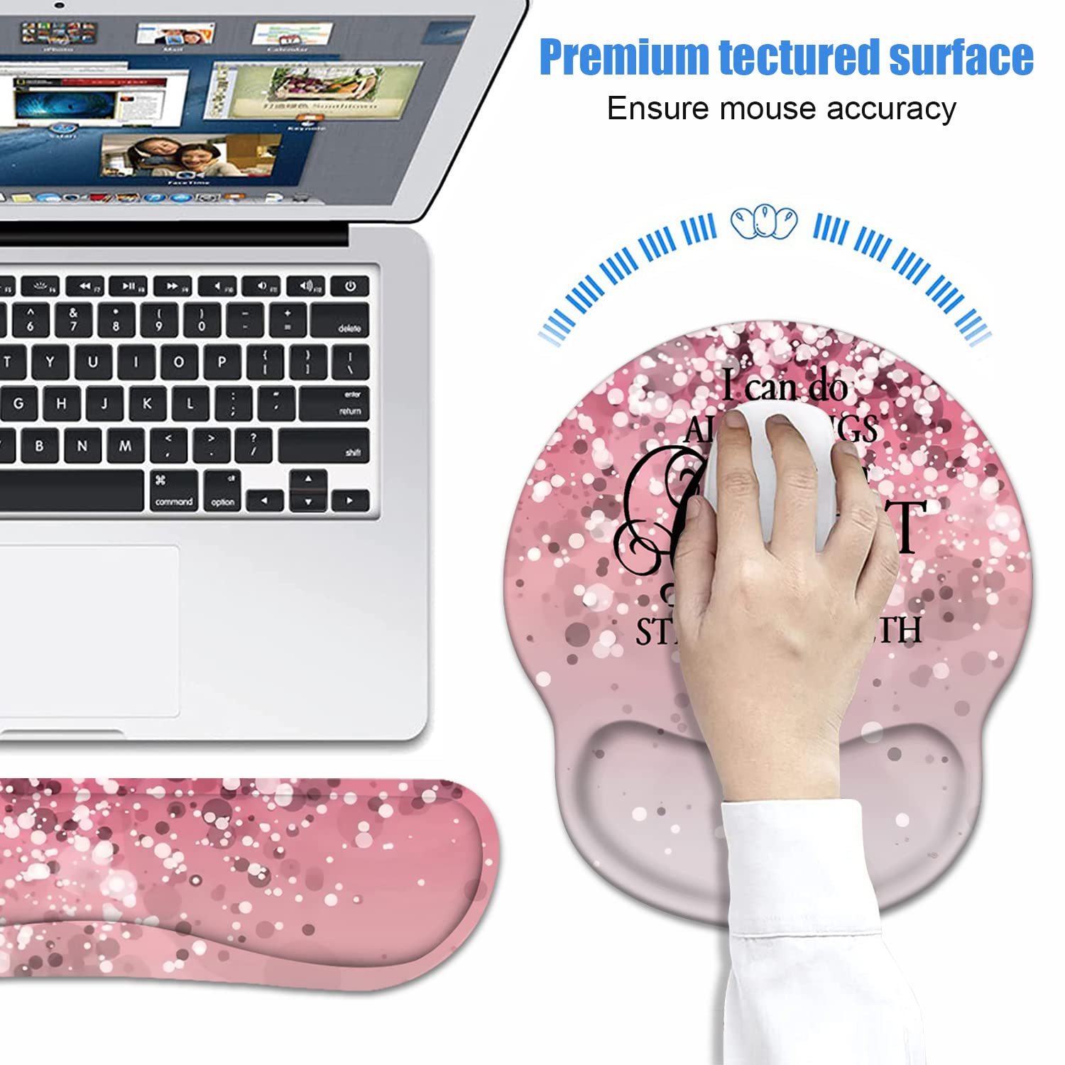 Keyboard Wrist Rest + Mouse Pad Wrist Support Set with Coasters, Non-Slip PU Base Ergonomic