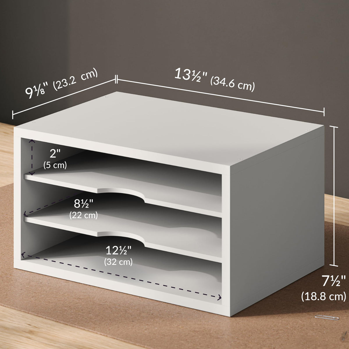Ballucci File Organizer, 3-Tier Document Paper Sorter, Stackable Wood Desk Organizer, Mail Sorter