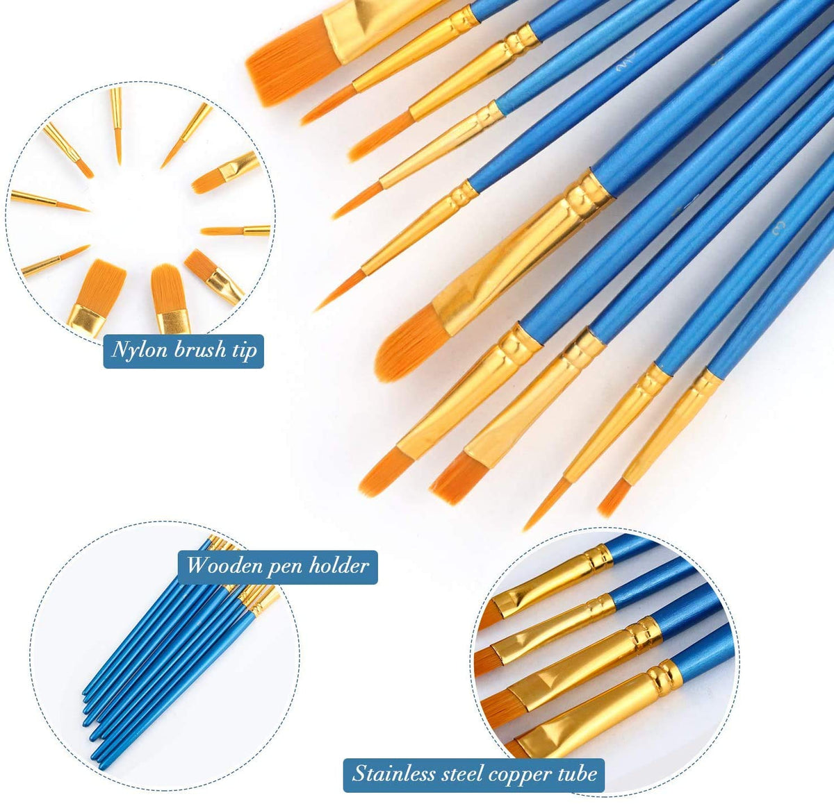 Acrylic Paint Brush Set, 50 Packs / 500 pcs Nylon Hair Brushes