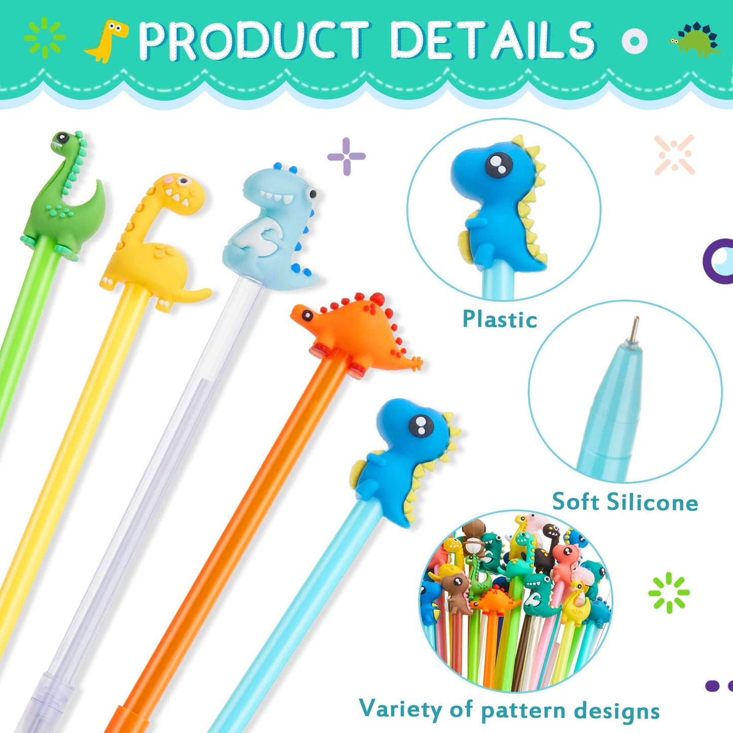 Marspark 80 Pcs Cute Cartoon Dinosaur Pens for Kids Back to School Gifts