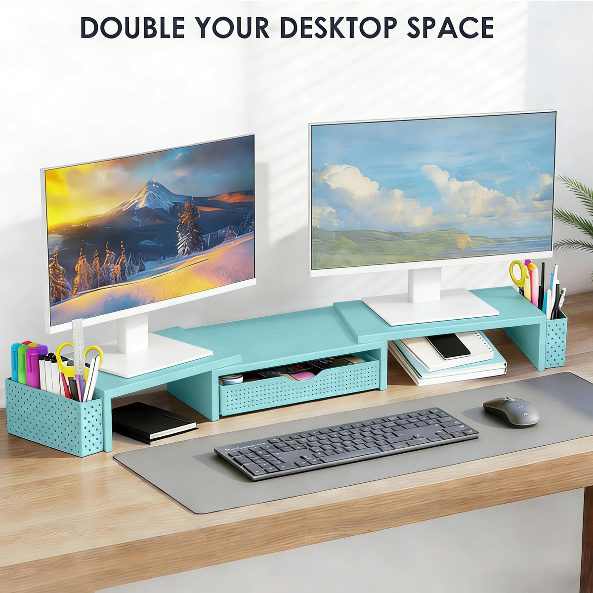 Spacrea Dual Monitor Stand Riser with Drawer and 2 Pen Holders