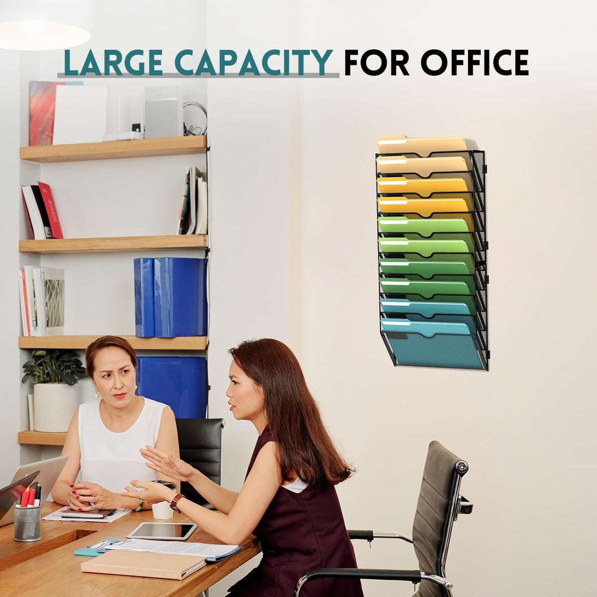 SUPEASY 10 Tier Wall File Organizer, Hanging Wall Mounted Mail Organizer with Label Slots, Metal