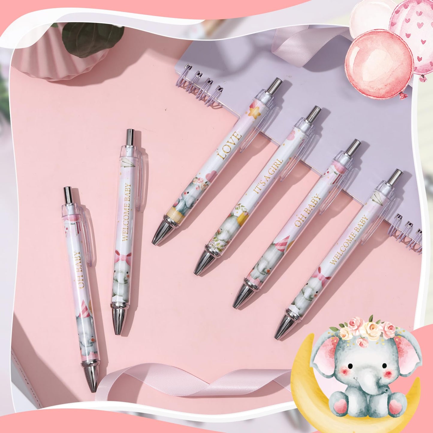 Chuangdi 48 Pcs Baby Shower Pens, Bulk Party Favors for Guests, Retractable Ballpoint Pens Black