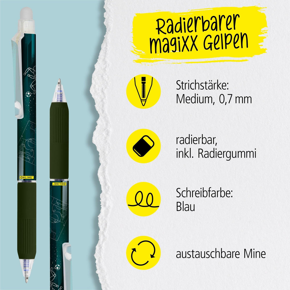 Online magiXX Football Erasable Pen Blue Erasable with 0.7 mm Line Width, Rollerball Pen for