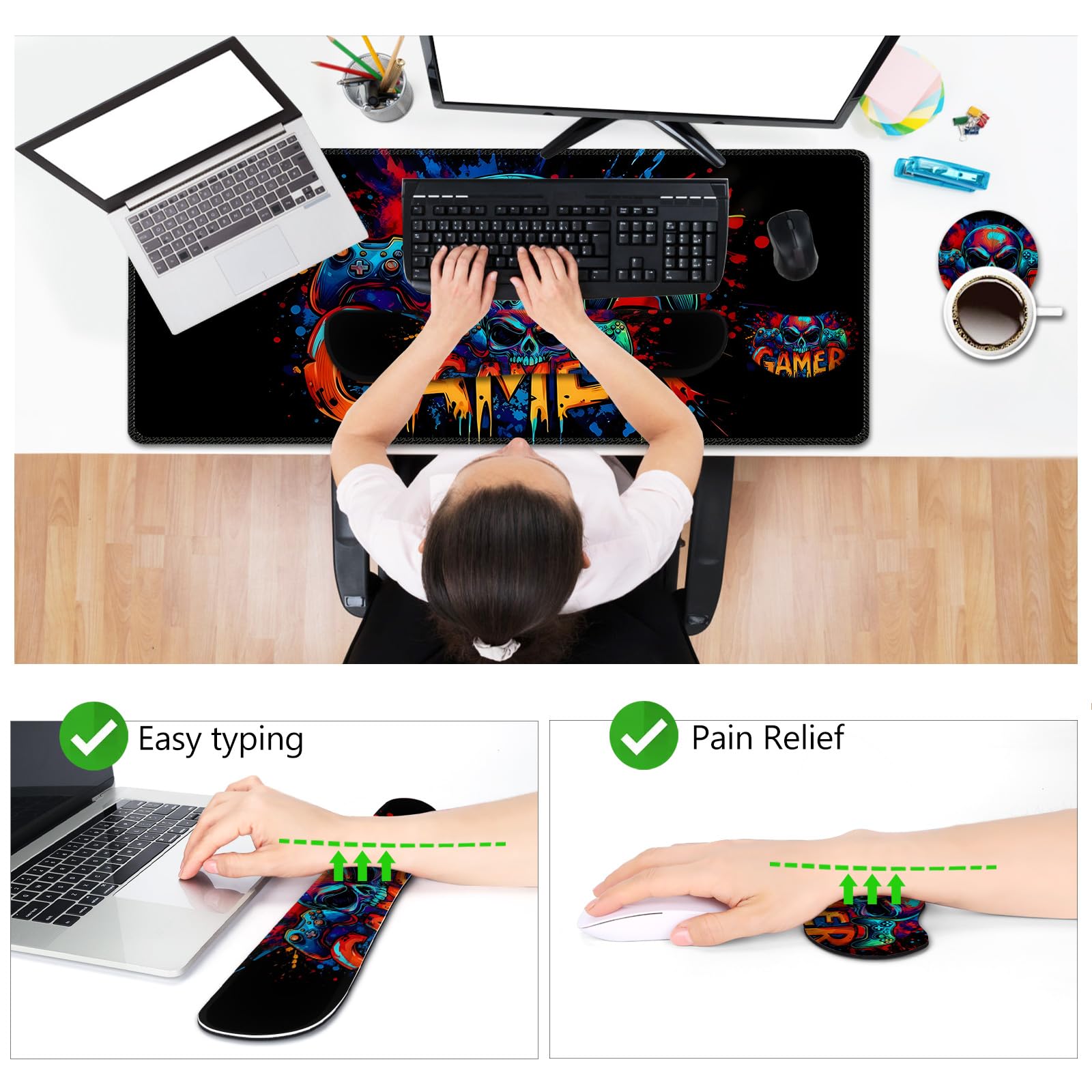 AIMSA Large Gaming Mouse Pad Set, Keyboard Wrist Rest Support + Extended Mouse Pad + Mouse Wrist
