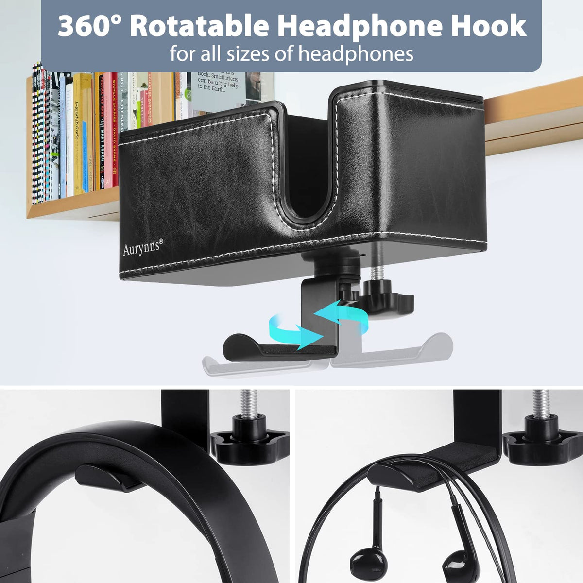Under Desk Cup Holder Clamp on Cup Holder PU Leather Clip on Desk Organizer