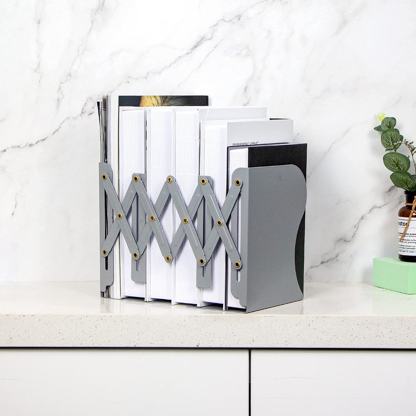Aobopar Adjustable Metal Book Ends for Shelves Grey