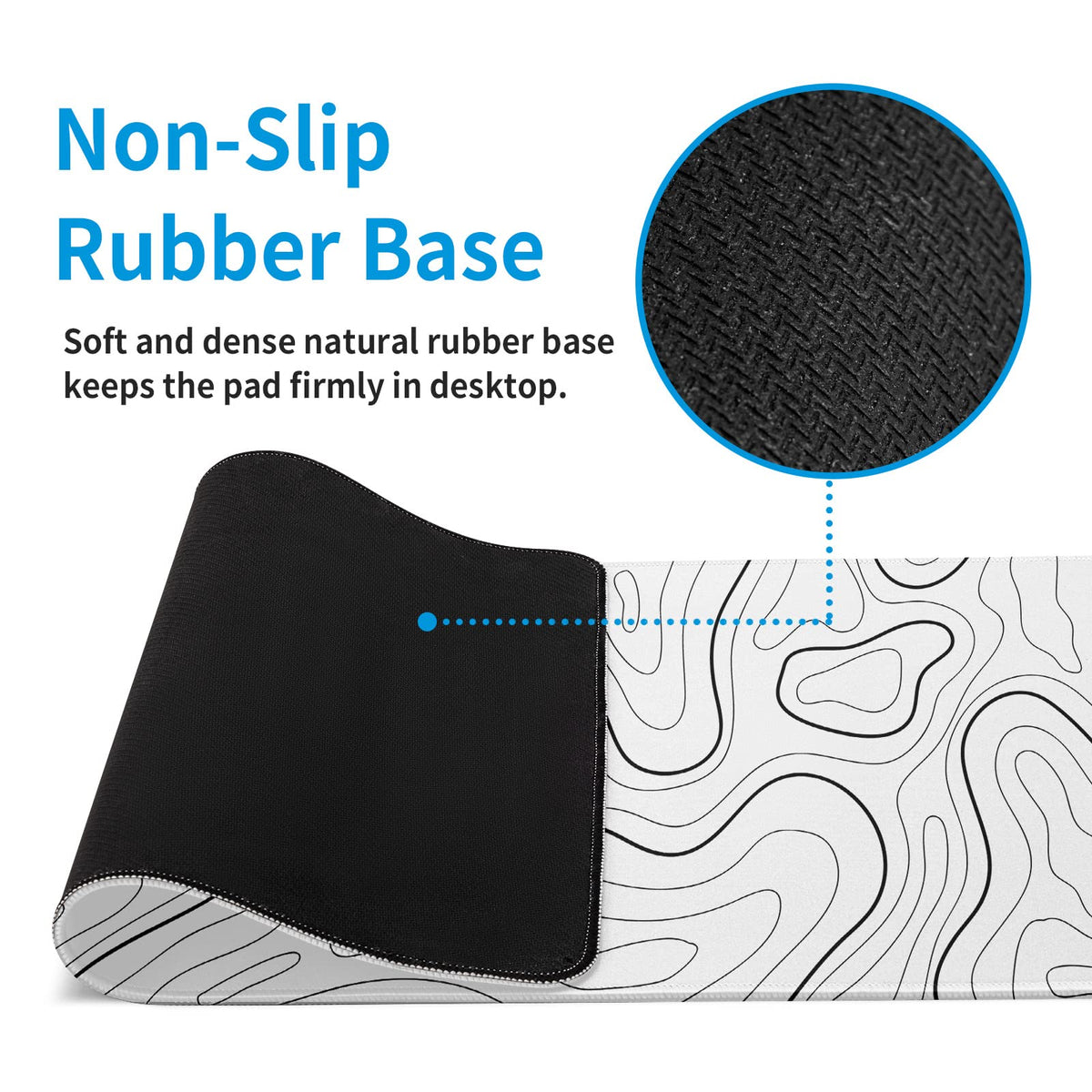 White Big Mousepad for Gaming Large Topographic Map Washable Desk Pad with Stitched Edge Office