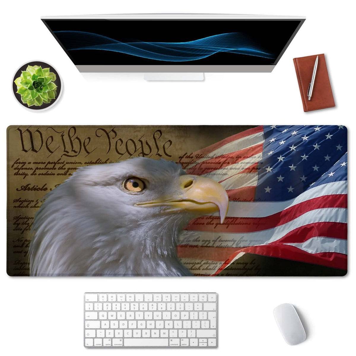 SSOIU Bald Eagle on American Flag Mouse Pad 35.5 X 15.7 Inch XXL Full Desk Mousepad Extended Large