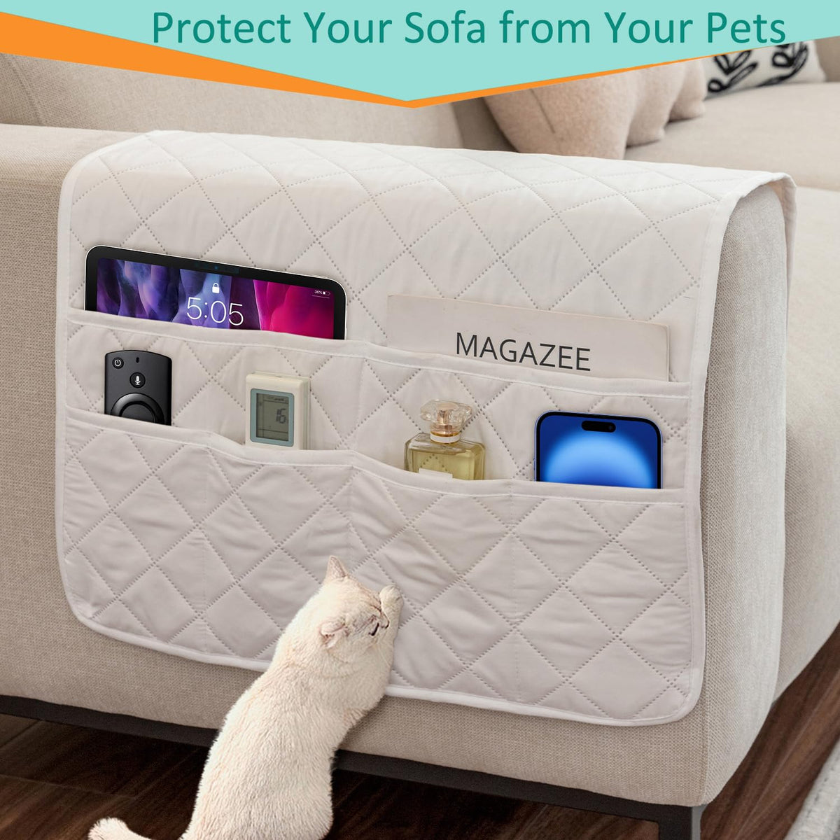 DECKALY Armchair Caddy Remote Control Holder Sofa Organizer, Non-Slip Couch Arm Chair Caddy with 6