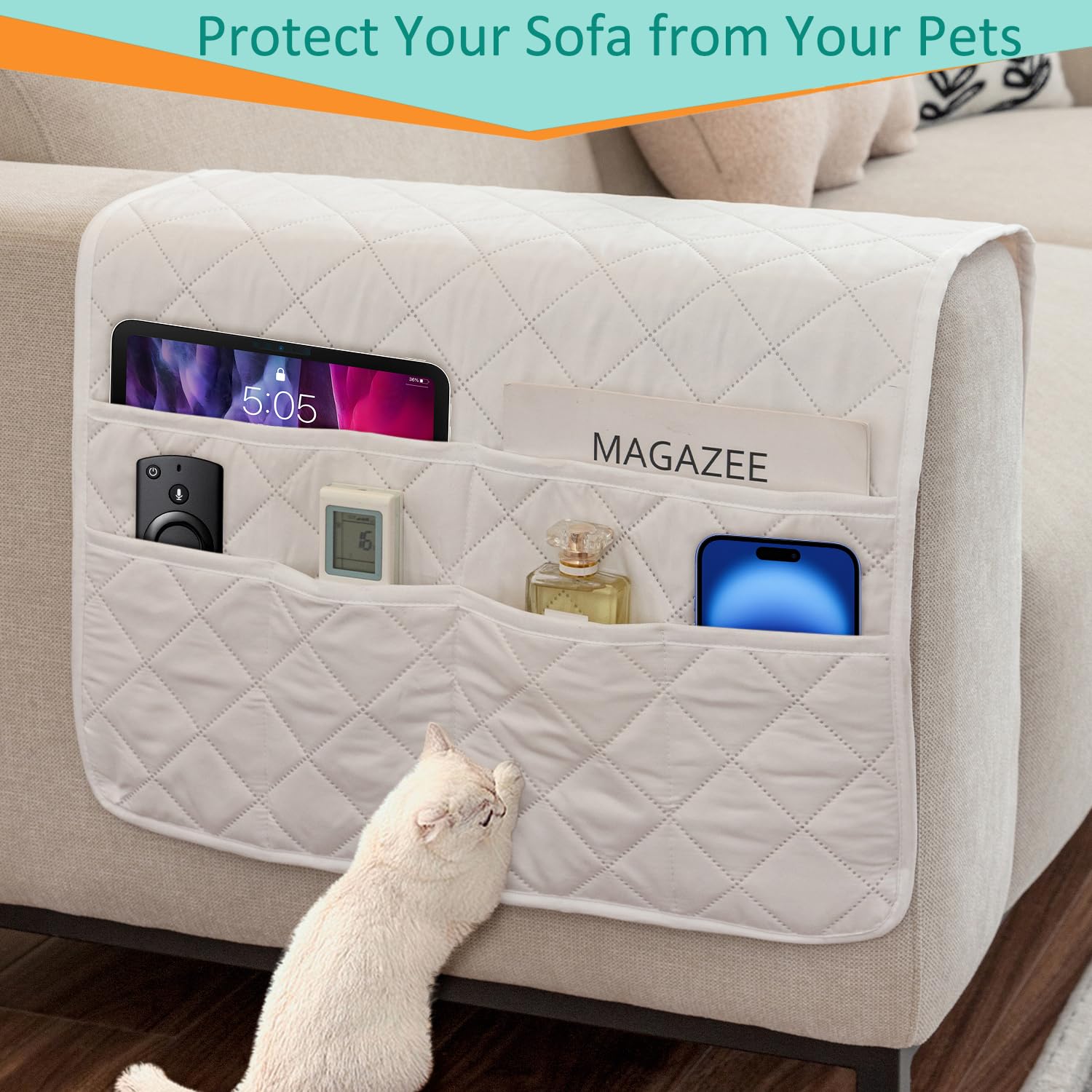 DECKALY Armchair Caddy Remote Control Holder Sofa Organizer, Non-Slip Couch Arm Chair Caddy with 6