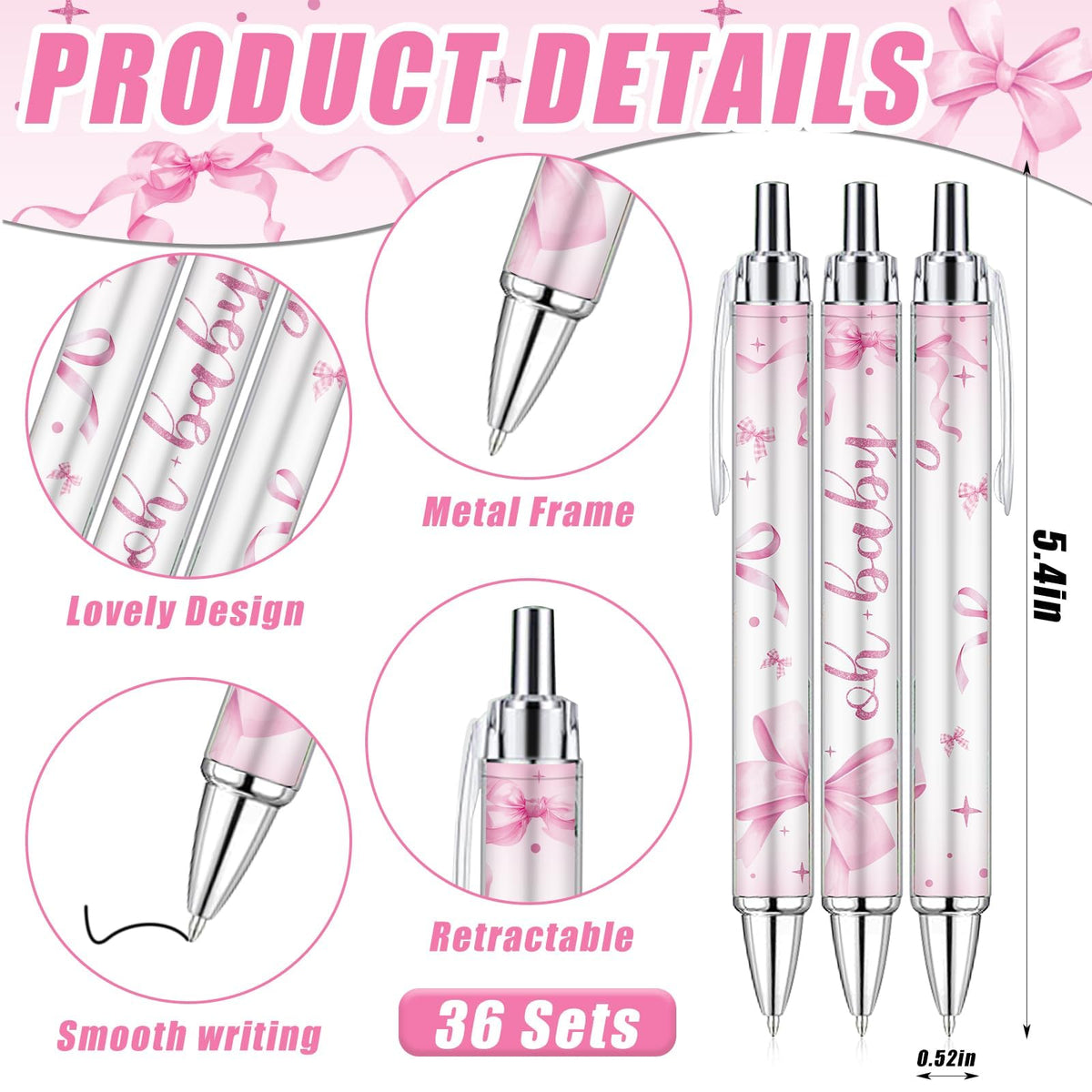 EYNDYN 145 Pieces Pink Bow Baby Shower Favors for Guest Bow Coquette Ballpoint Pens and Keychains
