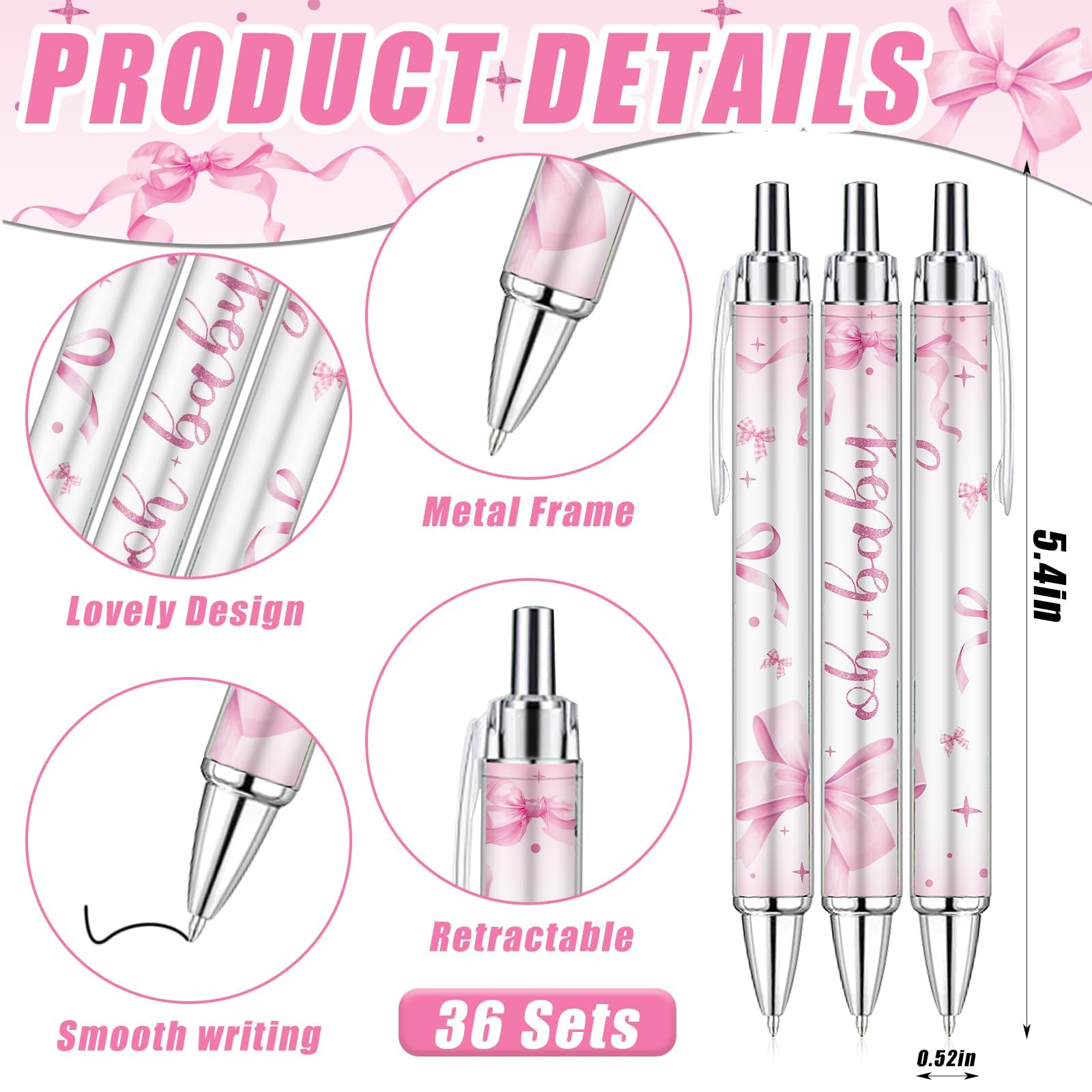 EYNDYN 145 Pieces Pink Bow Baby Shower Favors for Guest Bow Coquette Ballpoint Pens and Keychains