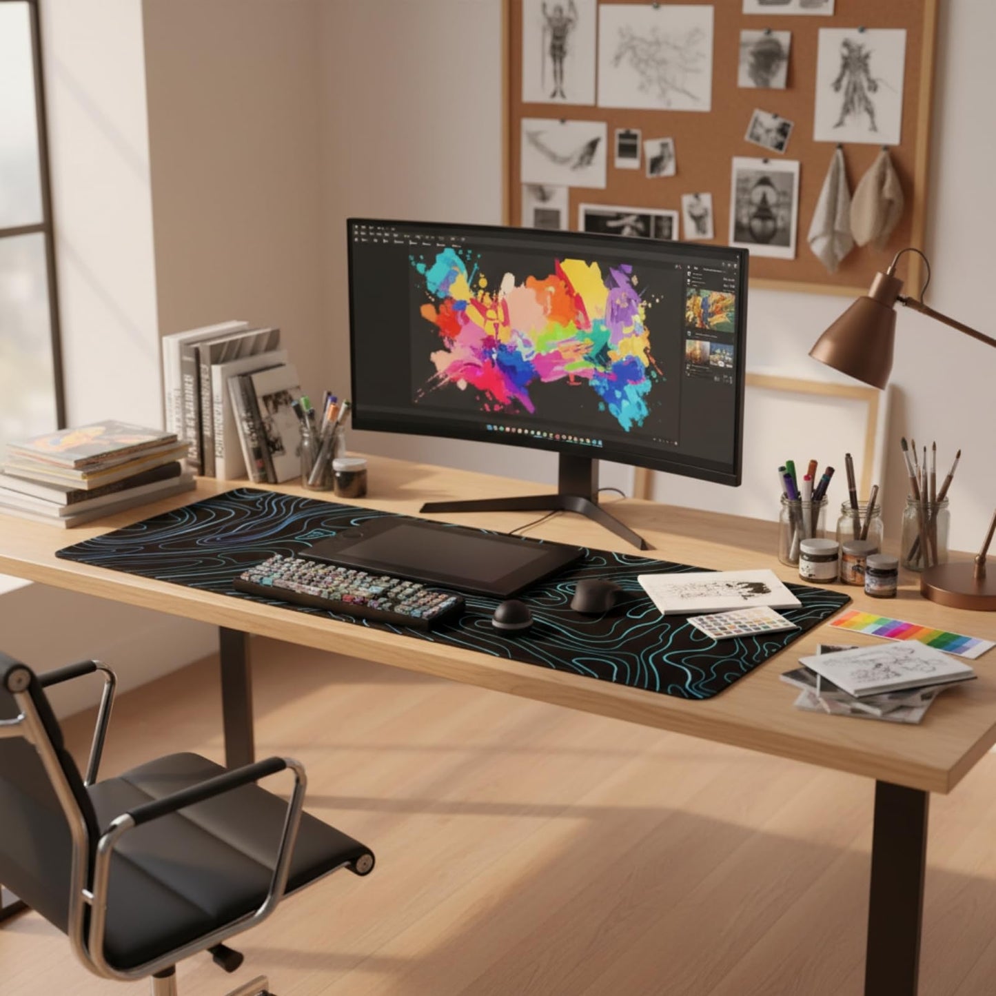 Topographic XXL Mouse Pad (47.2x23.6 Inch), Giant Gaming Desk Mat with Stitched Edges, Waterproof