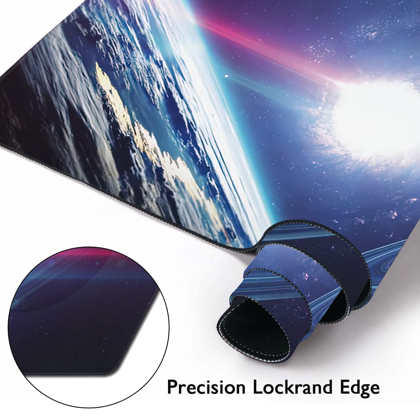 Planets and Nebula in Space Extended Gaming Mouse Pad Large Desk Mat with Non-Slip Rubber Base and