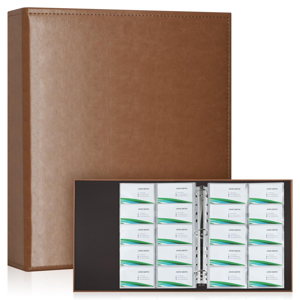 BYSTER A4 Business Card Holder Organizer, PU Leather Card Binder with 30 Pack Sleeves (600