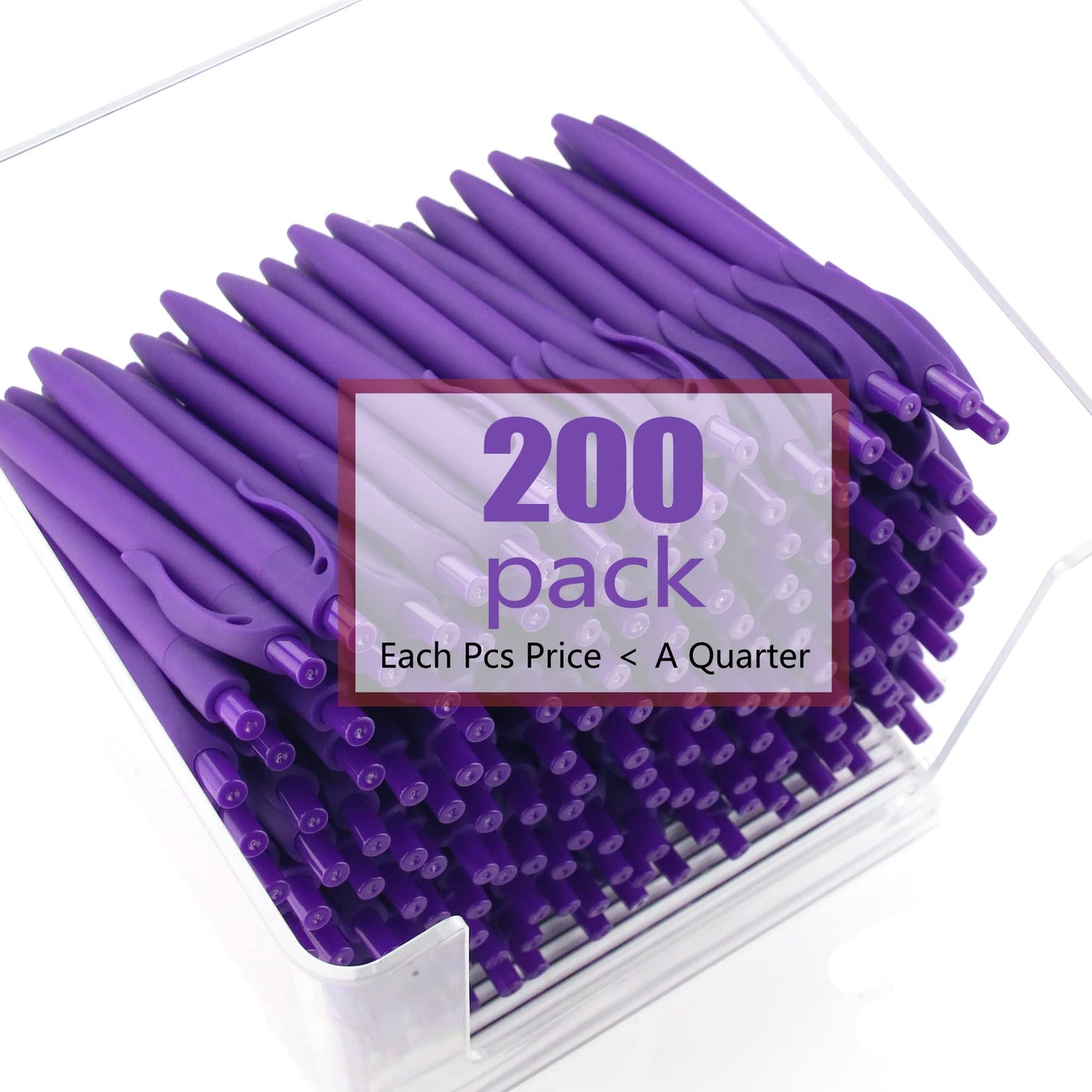 deegtran Pens Bulk, 200 Pack No Bleed Purple Barrel Click, Wholesale Retractable Ballpoint Pens