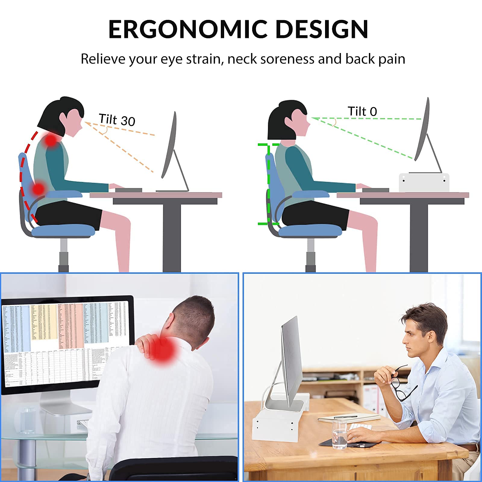 KINLINK Solid Wood Monitor Stand Riser, Monitor Riser with 2 Adjustable Height, 15.8 inch Computer