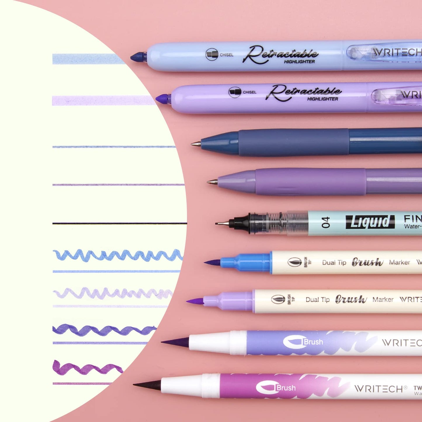 WRITECH Journaling Kit, Gel Ink Pens/Retractable Highlighters/Dual Tip Brush Pens/Fineliner Pens