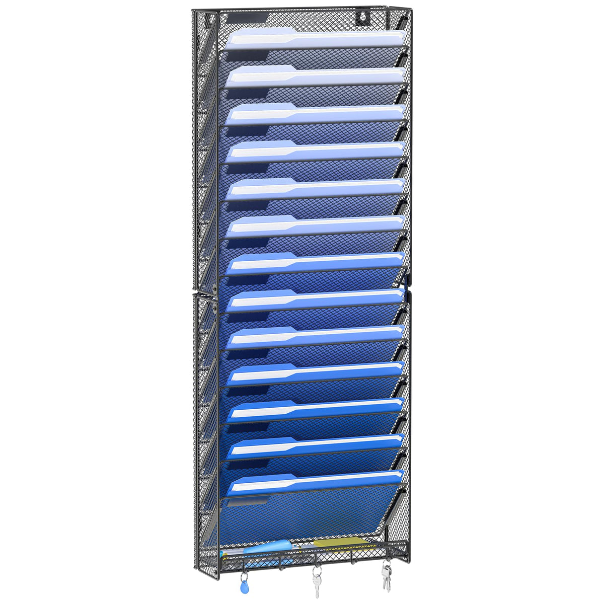 OUTWOLF 15 Tier Wall File Organizer with Hooks, Hanging Wall File Holder Wall Mount Paper Folder