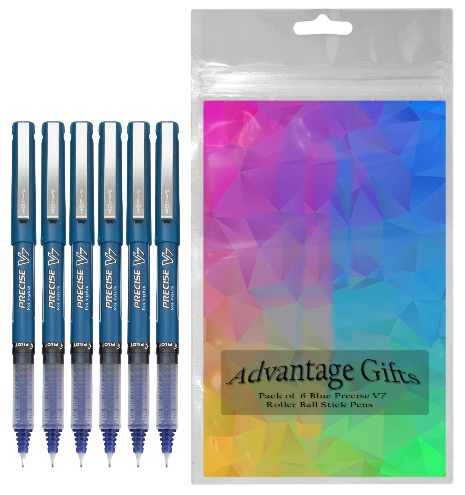 Precise V7 Stick Rolling Ball Pens, Fine Point (.7mm), Blue Ink, 6-pk;