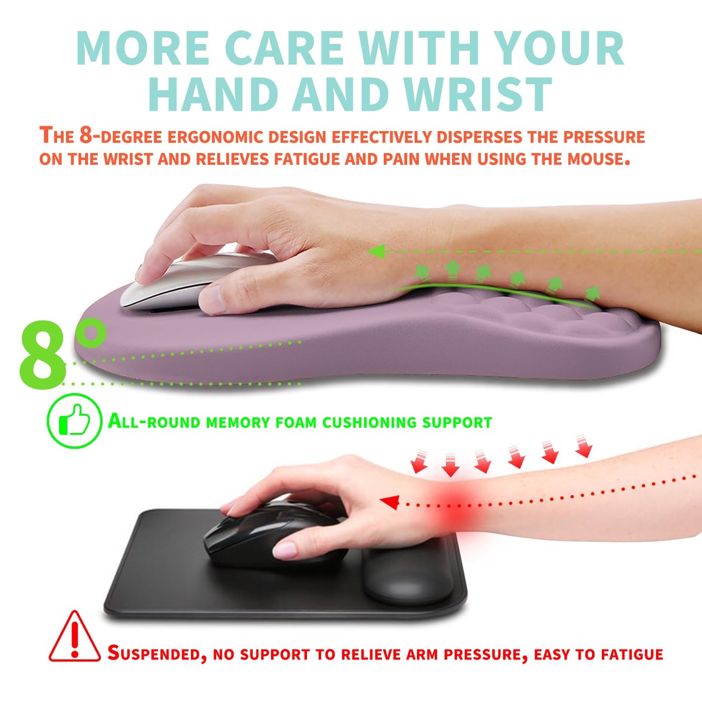 Kuosgm Ergonomic Mouse Pad Wrist Support with Memory Foam Massage Bulge, Carpal Tunnel Pain Relief