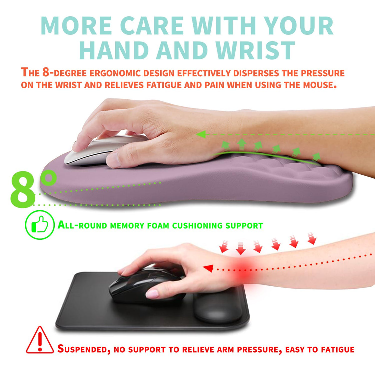 Kuosgm Ergonomic Mouse Pad Wrist Support with Memory Foam Massage Bulge, Carpal Tunnel Pain Relief