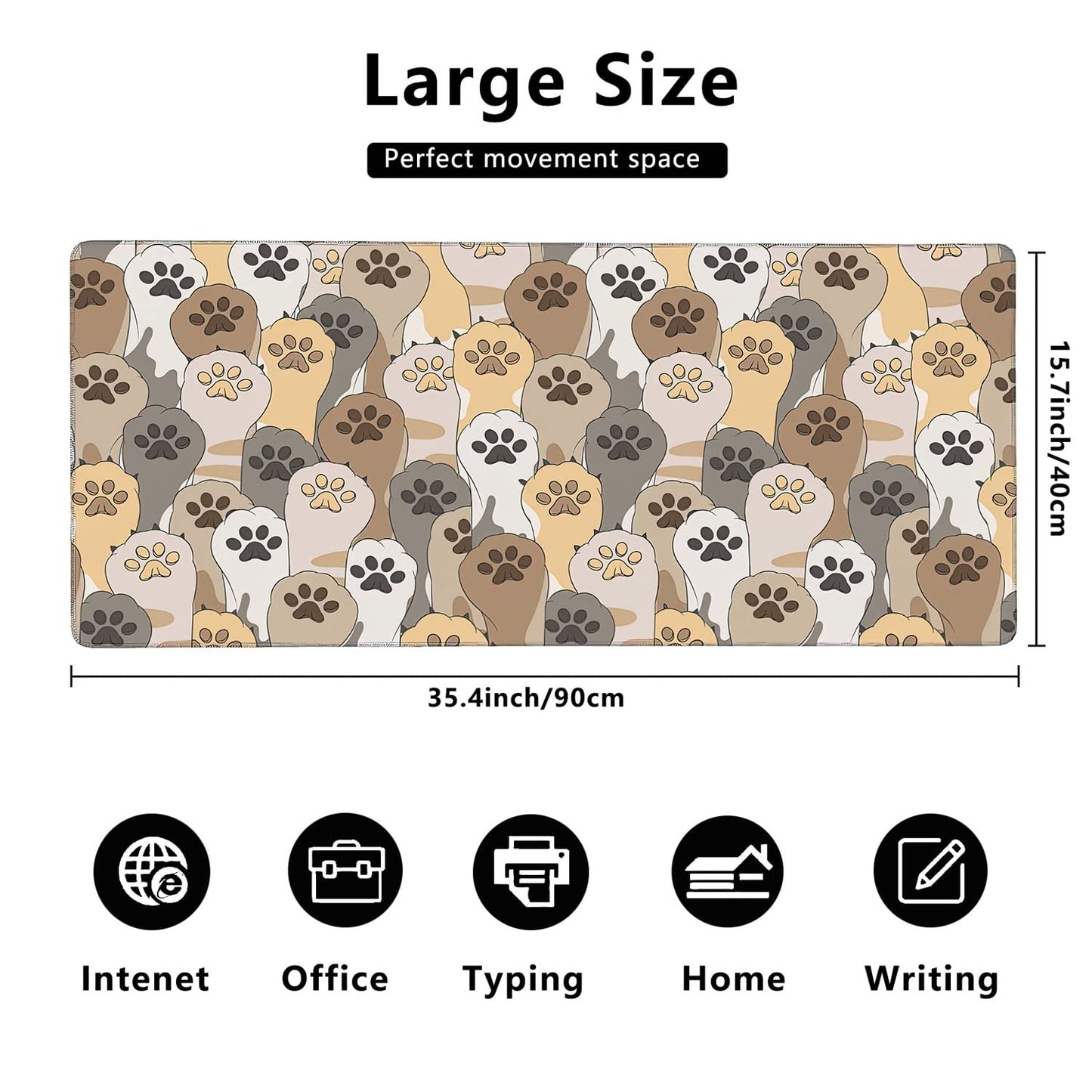 Kawaii Cute Cats Footprint Extended Gaming Mouse Pad Large Desk Mat with Non-Slip Rubber Base and