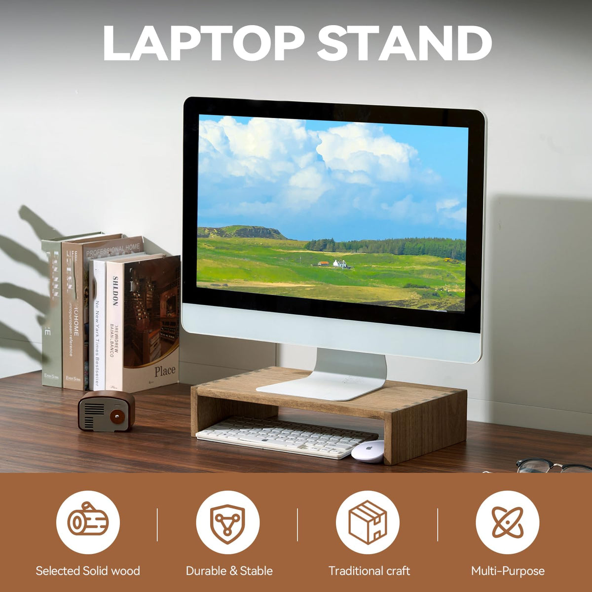 KIRIGEN Wood Monitor Stand Riser for Desk, 15.39 Inch, Brown 39-DBR