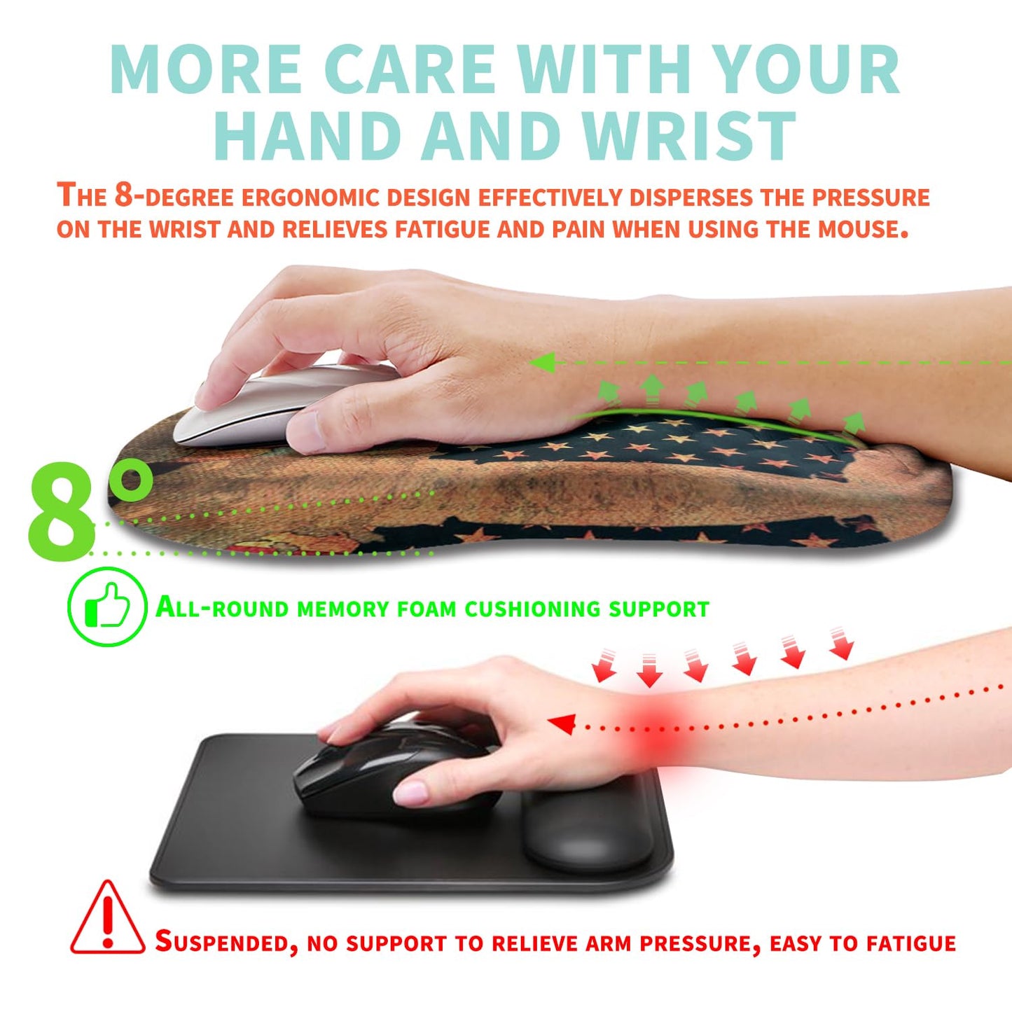 Kuosgm Ergonomic Mouse Pad Wrist Support with Memory Foam Massage Bulge, Carpal Tunnel Pain Relief